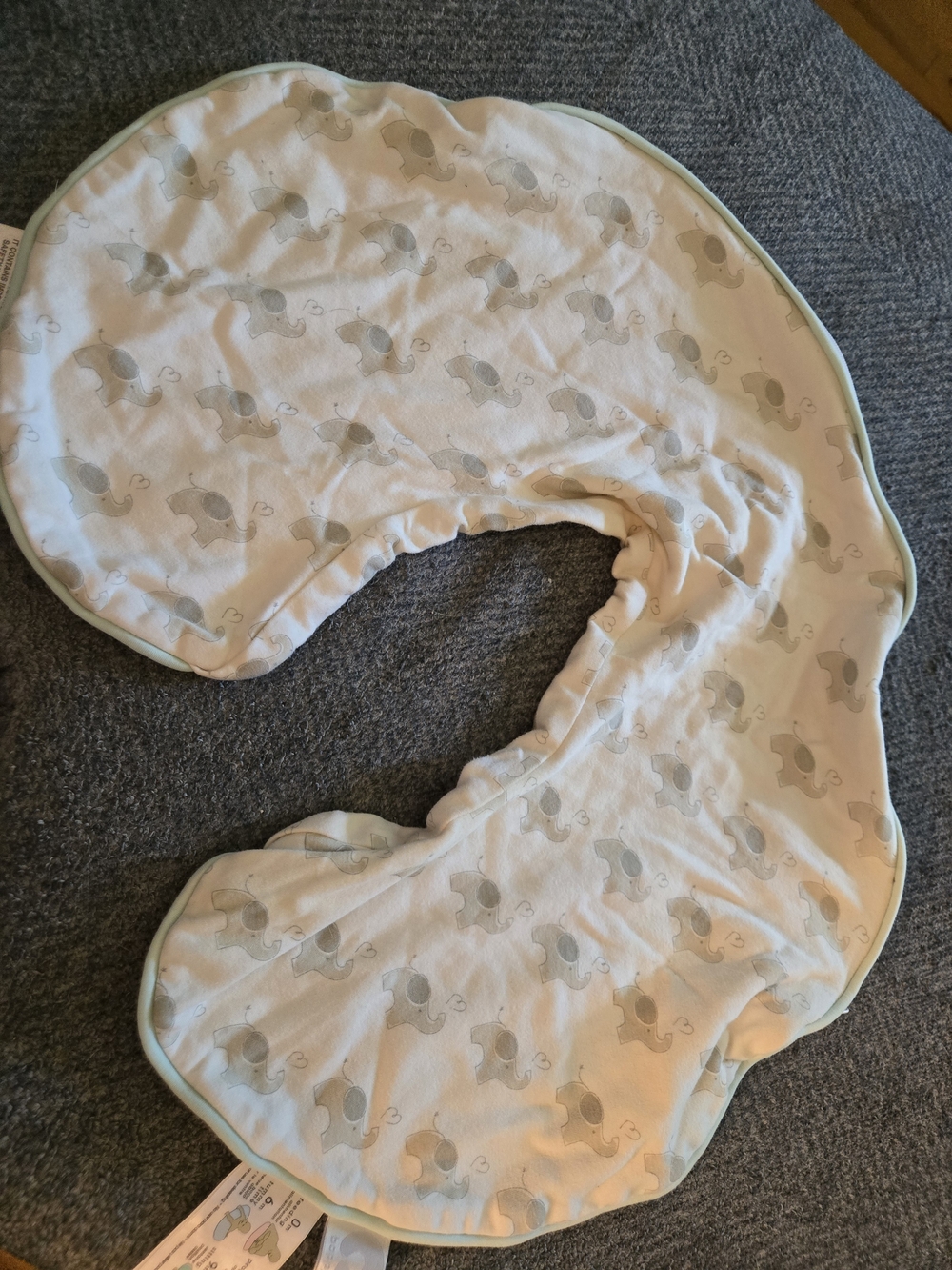 Boppy Nursing Pillow Cover with Gray Elephant Pattern and Mint Trim